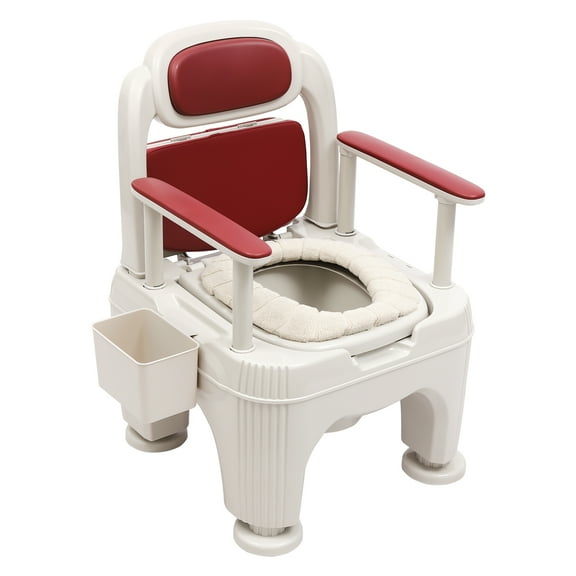 High Capacity Portable Bedside Commode, Adjustable Height, Comfortable PU Seat, Support Armrests, Includes Inner Buckets, Tissue Box, and Toilet Brush