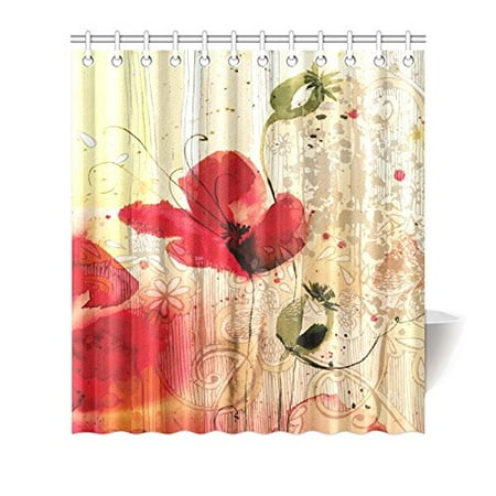 Mypop Poppy Shower Curtain Set Red Poppy Flower Beige Floral
