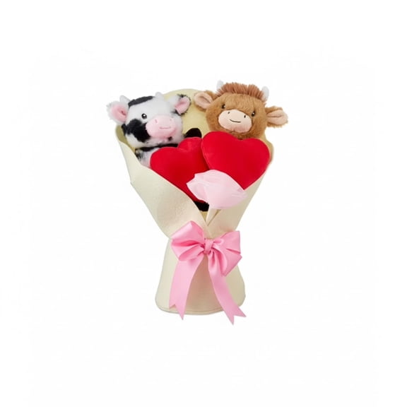 LEJHVAQK Soft Cow Plush Bouquet - Creative Way to Celebrate Valentine's Day - Stuffed Animal Flower Arrangement - Unique Birthday & Holiday Gift