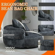 MOONMISS Chenille Upholstered Durable Comfort Lounger Bean Bag Lazy Sofa with Three Pillows-Gray