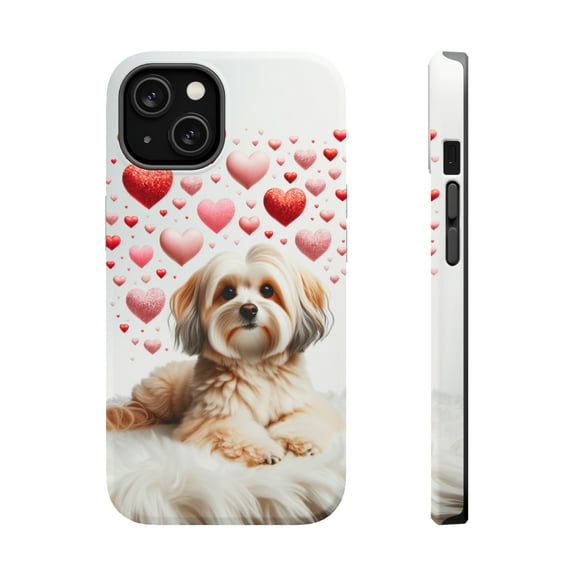 DistinctInk Tough Case for Apple iPhone 15 (6.1" Screen), Compatible with MagSafe Charging - Valentine's Day Löwchen