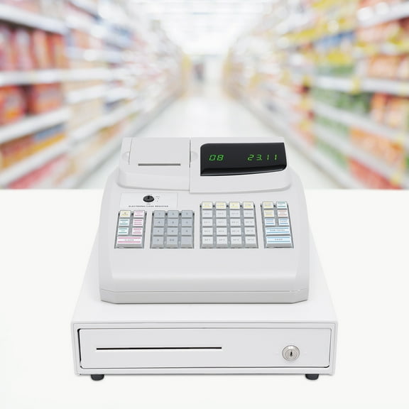 ChicHomey Advanced Supermarket Cash Register with 4 Bill and 5 Coin Compartments, LED Displays, Secure System, Thermal Receipt Printer, and Customization Options