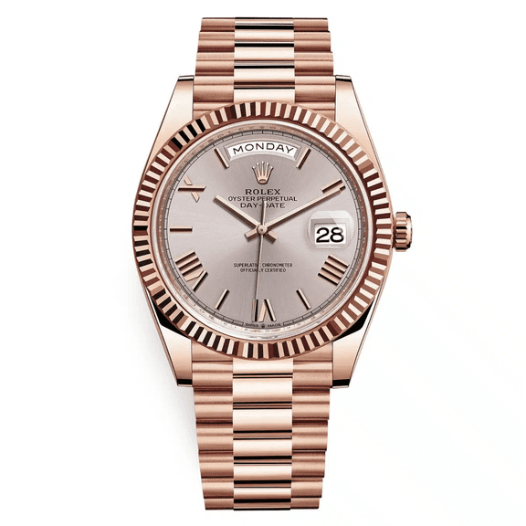 Pre-Owned Rolex 228235 Day-Date Sundust Roman 40mm Everose Gold