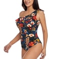 thumbnail image 3 of Yiaed Orchids Flowers Print Women One Piece Swimsuits Tummy Control One Shoulder Bathing Suits Pattern Ruffle Swimwear-Medium, 3 of 8