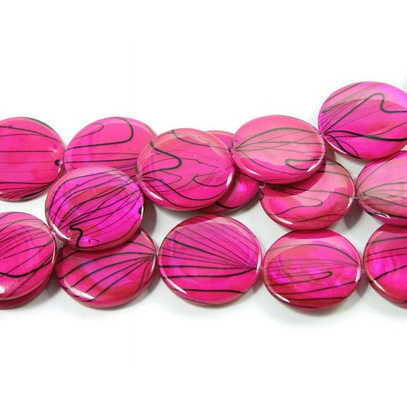 19mm Deep Pink Mother Of Pearl Hand-Painted Puffed Coin Beads Genuine Gemstone Natural Jewelry Making