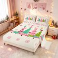 thumbnail image 2 of Erosebridal Cartoon Christmas Tree Bed Sheets, Winter Snowflake Full Size Sheets, Cream Pink, Pink Reversible, 4pcs, 1 Flat Sheet, 1 Fitted Sheet and 2 Pillowcases, 2 of 6