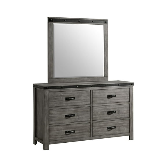 Picket House Furnishings Montauk 6-Drawer Wood Dresser & Mirror Set in Gray