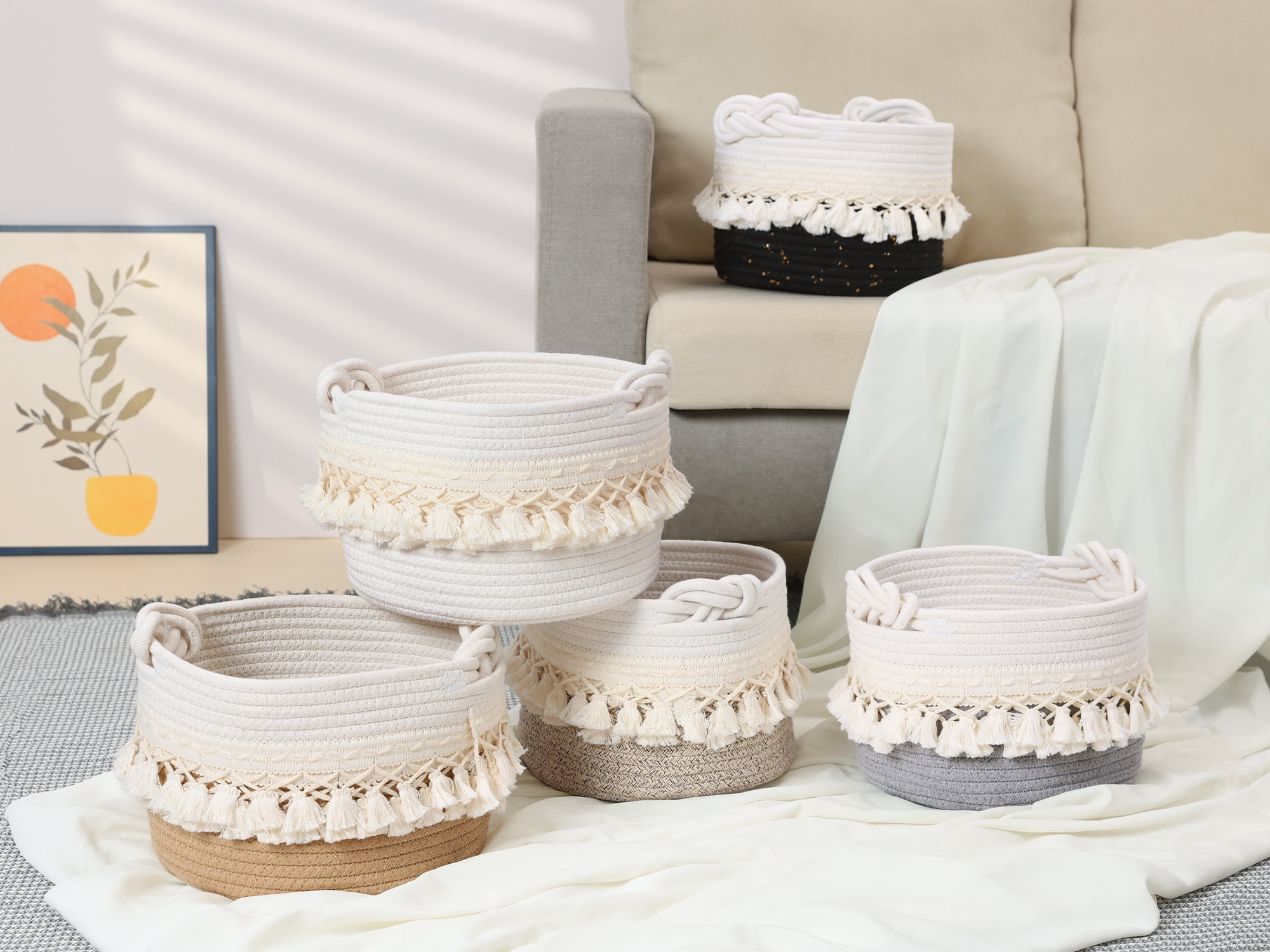 Unique Bargains Woven Storage Basket Shelf Closet Storage Bin Brown 9.4*6.7in