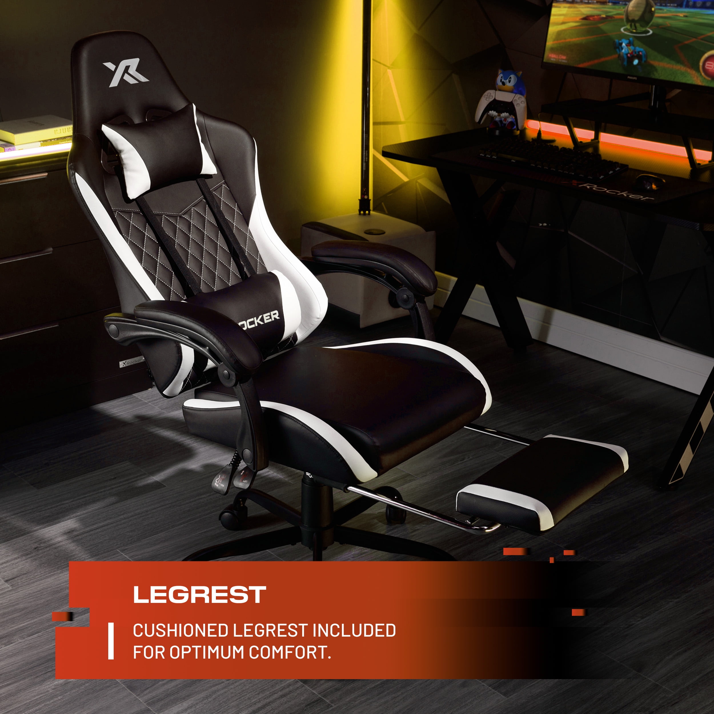 X Rocker Apex PC Gaming Chair with Massage Function and Footrest, White