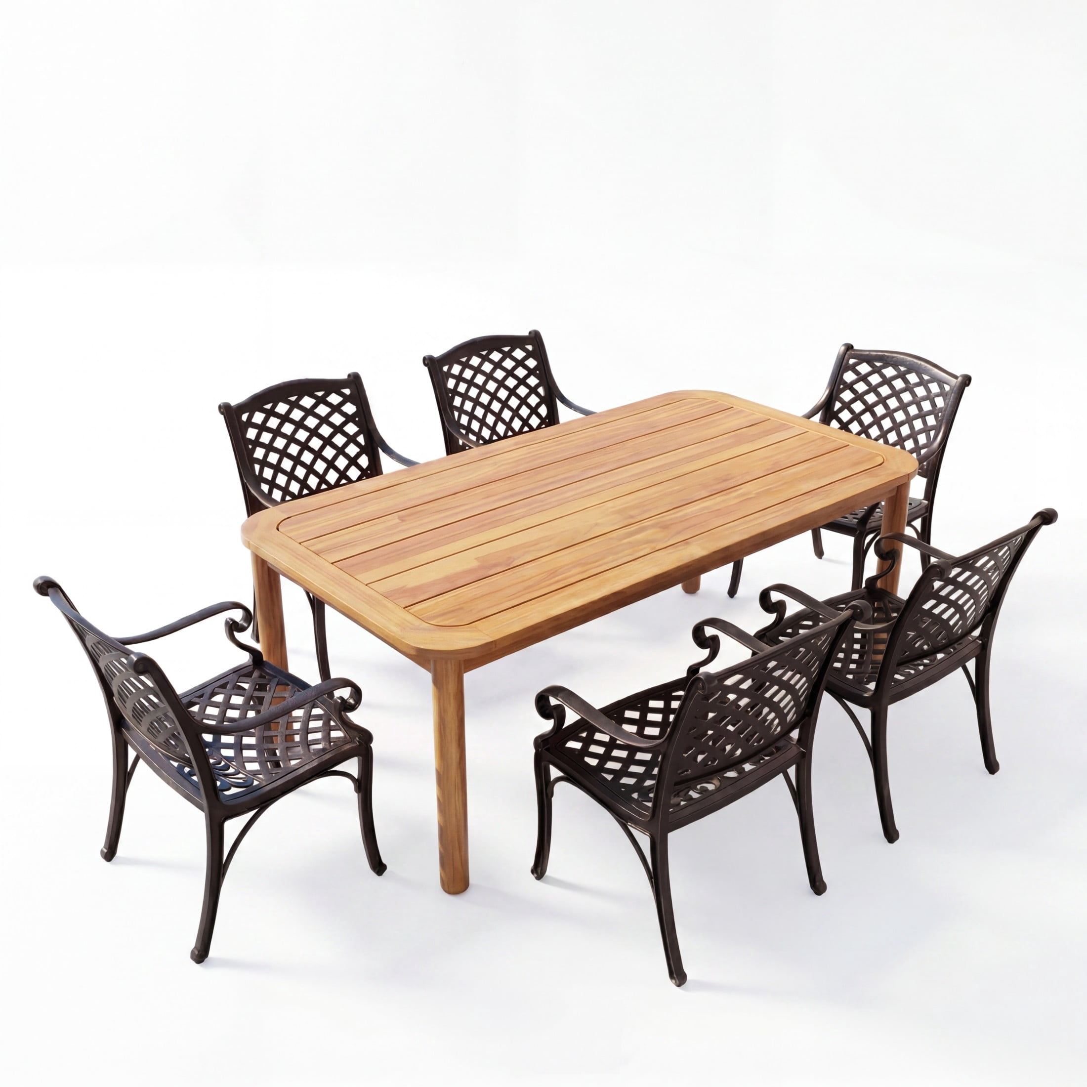 Christopher Knight Home 7-Piece Patio Dining Set, Acacia Wood Table & Aluminum Chairs, Teak+Bronze