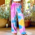 thumbnail image 4 of Inleife Women Wide Leg Printed Loungewear Pants, Elastic Drawstring Waist Casual Long Pants with Side Pockets for Daily Wear Purple L, 4 of 5