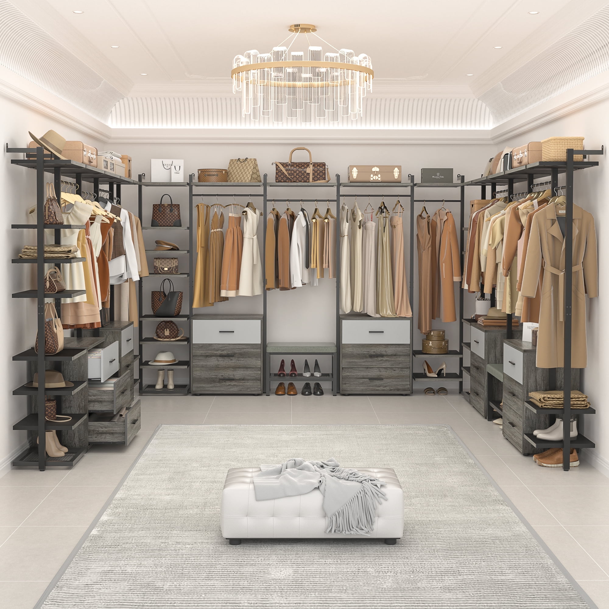 Homieaay 96'' Heavy Duty Closet System with 6 Drawers, 14 Shelves