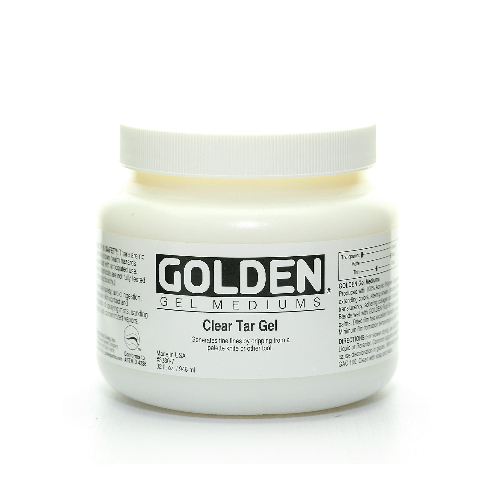 Golden Acrylic Medium Clear Tar Gel, 32 oz jar