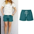 thumbnail image 2 of biudgviw Summer Shorts for Women Cuffed Hem Cotton Linen Shorts with Pockets Drawstring High Waisted Beach Vacation Casual Shorts, 2 of 6