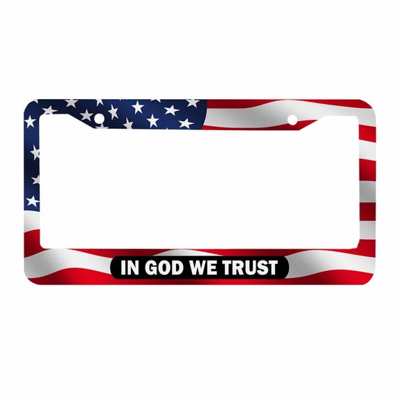 Sloboki American Flag IN GOD WE TRUST License Plate Frame Universal Aluminum Metal Car Tag Holders Cars Decor