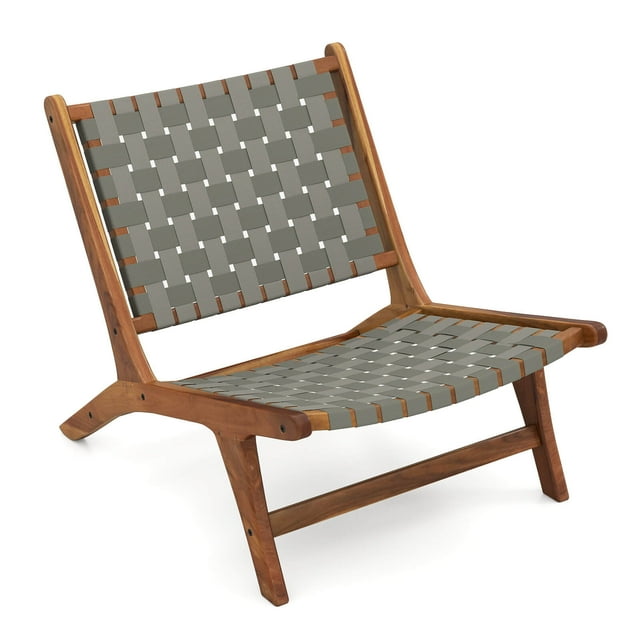 Coatway 1 PCS Patio Teak Wood Chair with Nylon Webbing Seat & Back for Backyard, Porch, Balcony