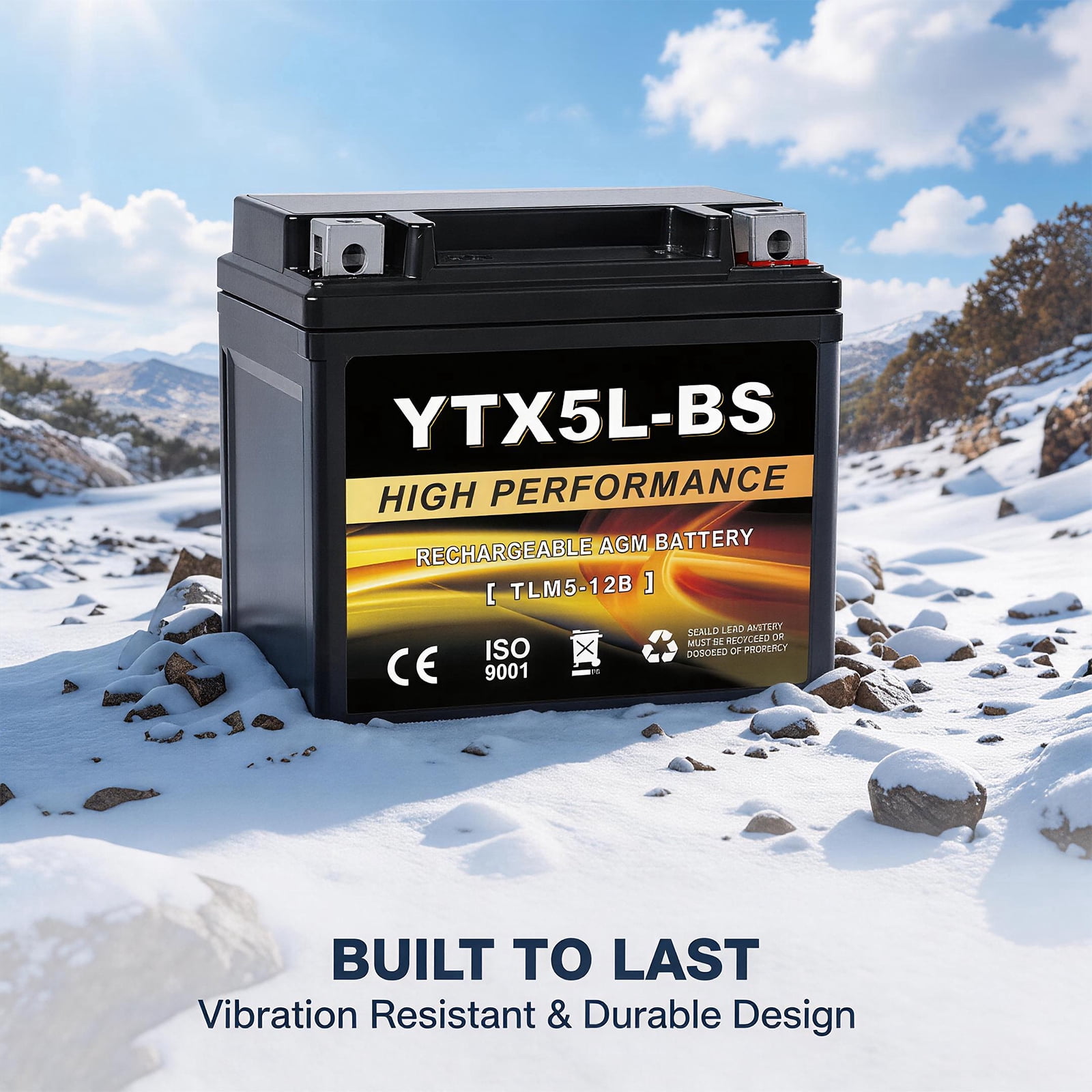Anlibatt YTX5L-BS Motorcycle Battery 12V 4Ah 80CCA Rechargeable Sealed Batteries Powersport Replacement for ATV, Scooter, Jet ski, Dirt Bike
