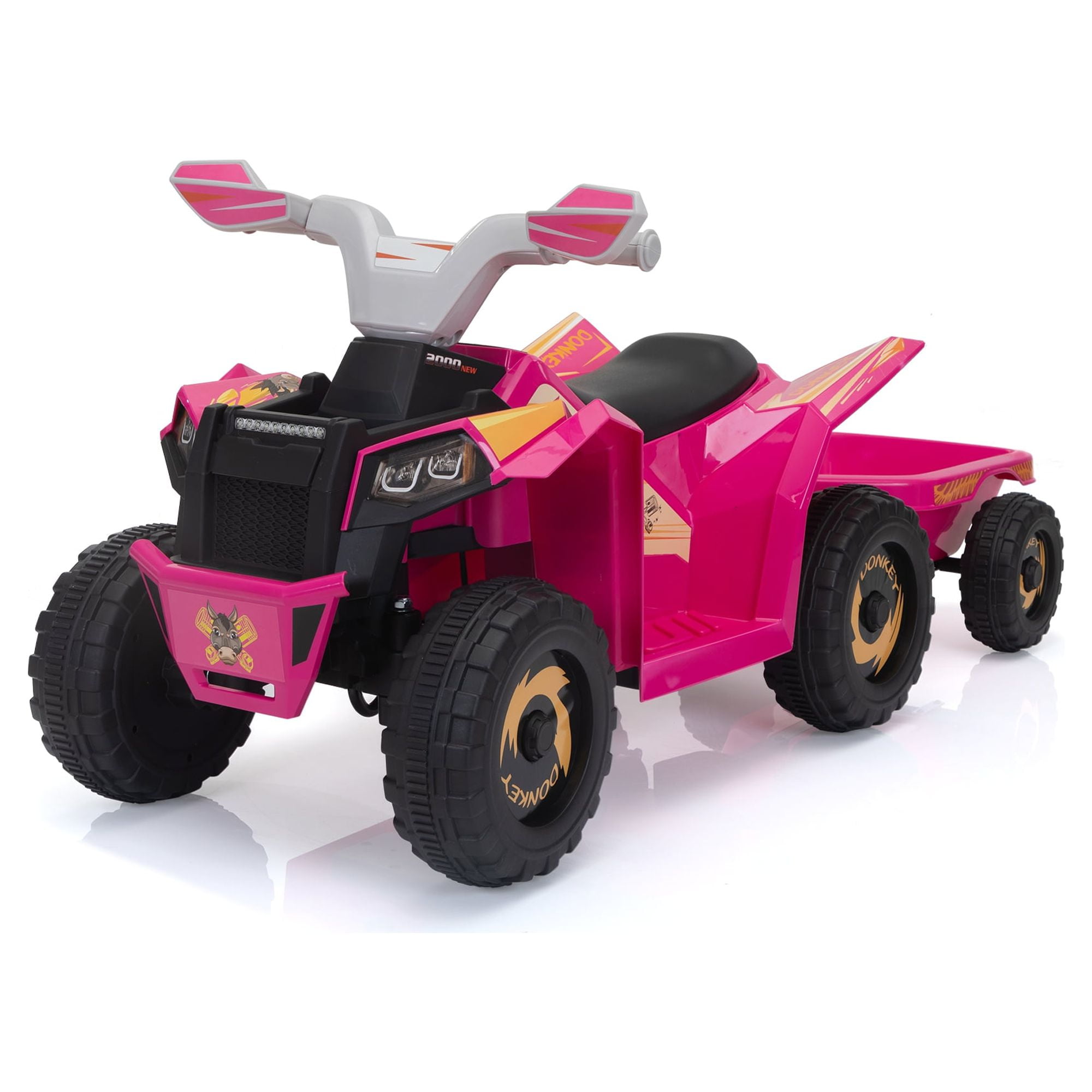 TOBBI Kids ATV, 6V 4 Wheeler Electric Quad Car Ride on Toys with Trailer, Bluetooth, Music, Horn, Rose Red