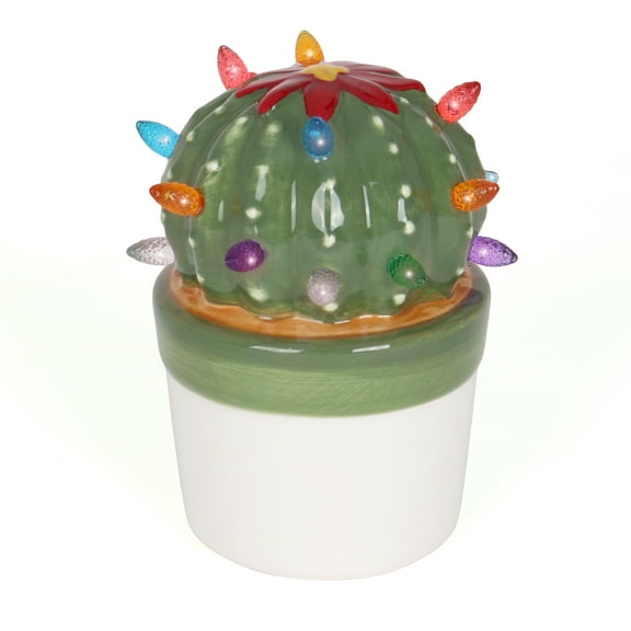 Milltown Merchants Lighted Green Ball Cactus Ceramic Christmas Tree