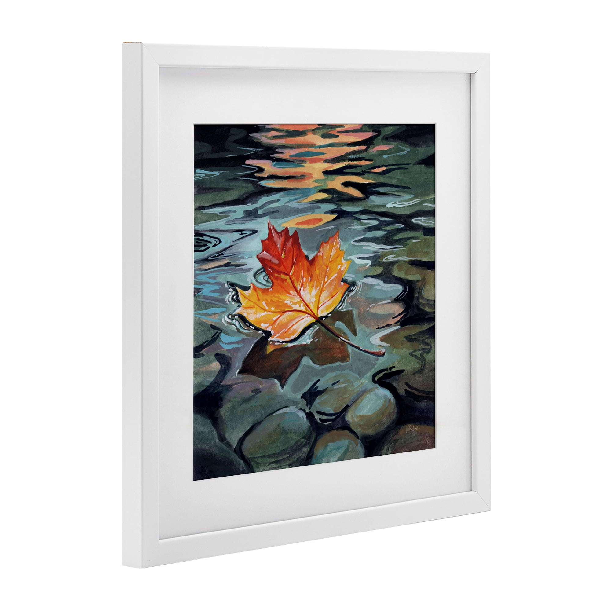 Stupell Industries Maple Leaf Floating in Stream White Framed Print Under Glass, design by Kate Jarvik Birch