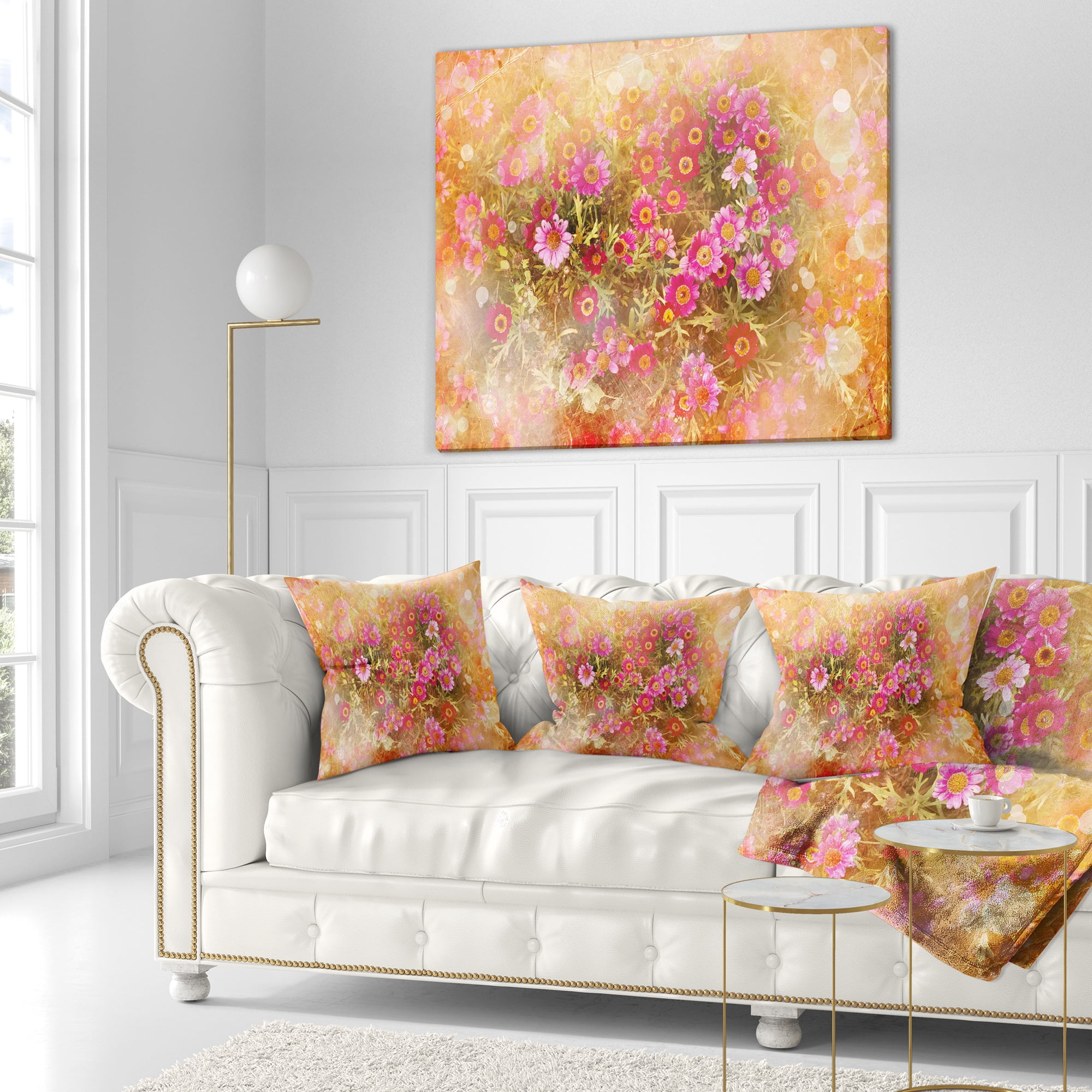 Designart Spring Background with Little Flowers - Floral Throw Pillow - 18x18