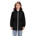 thumbnail image 2 of LRen Teens Hooded Windbreaker Jacket Drawstring Waist Long Coat, Lightweight Zip Up Spring Fall Outerwear for Big Kids, School Daily Wear, 2 of 6