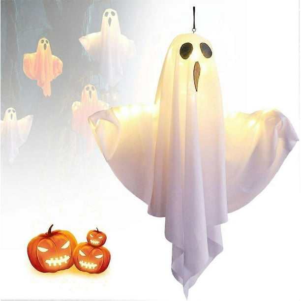 Halloween Decoration Ghost, 3-Way Adjustable Lighting, Hanging Ghosts with Fairy Lights, Battery Operated Halloween Decoration for Front Garden, Patio