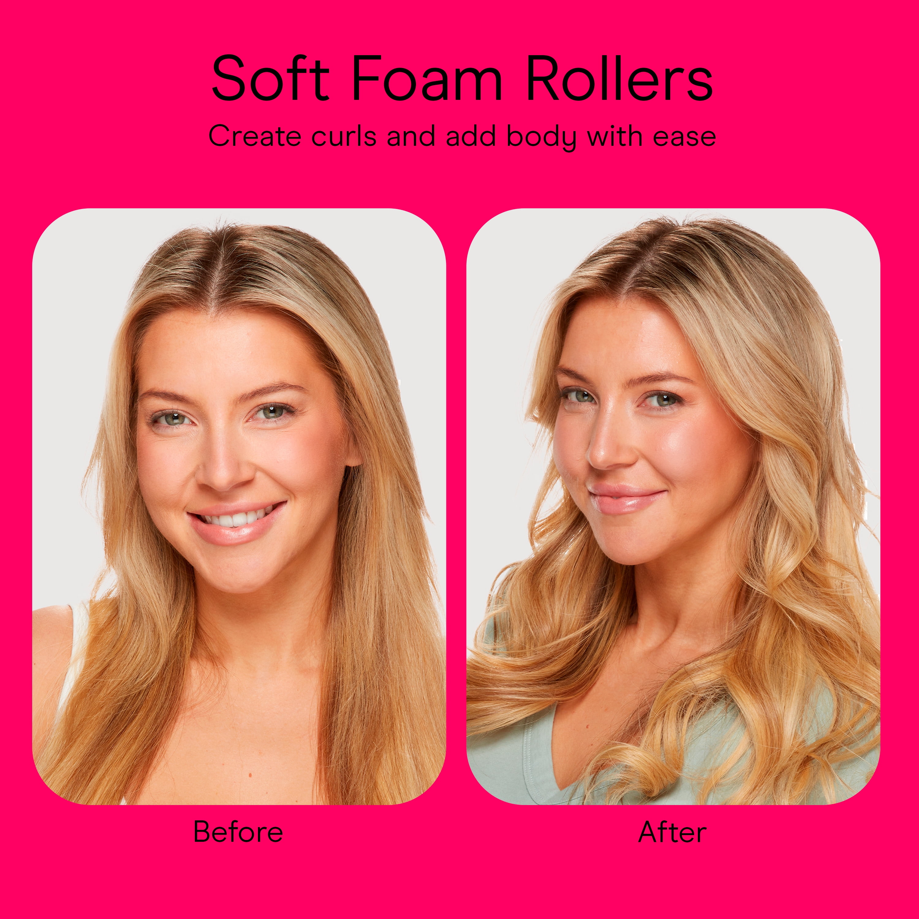 Conair Foam Self-Fastening Rollers, Assorted Sizes, Zipper Case, Neon Colors, 48 Count