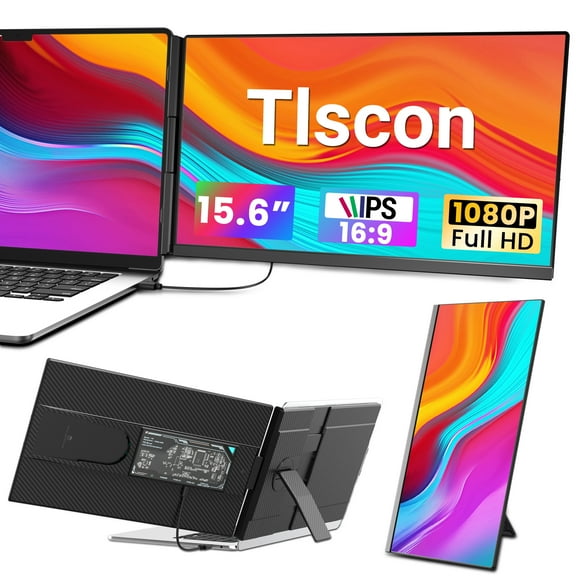 Tlscon Laptop Screen Extender - 15.6" FHD 1080P Portable Monitor for Laptop, Detachable & Plug and Play Dual Laptop Monitor Extender for 13"-17.3", Compatible with Wins/Mac/Android/Chrome