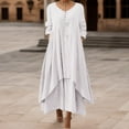 thumbnail image 2 of GDREDA Robe Maxi Fluide pour Femme, Décontractée, à Manches Longues, Coupe Ample, Unie, Col Rond, Ourlet Irrégulier, Blanche, TG, 2 of 5