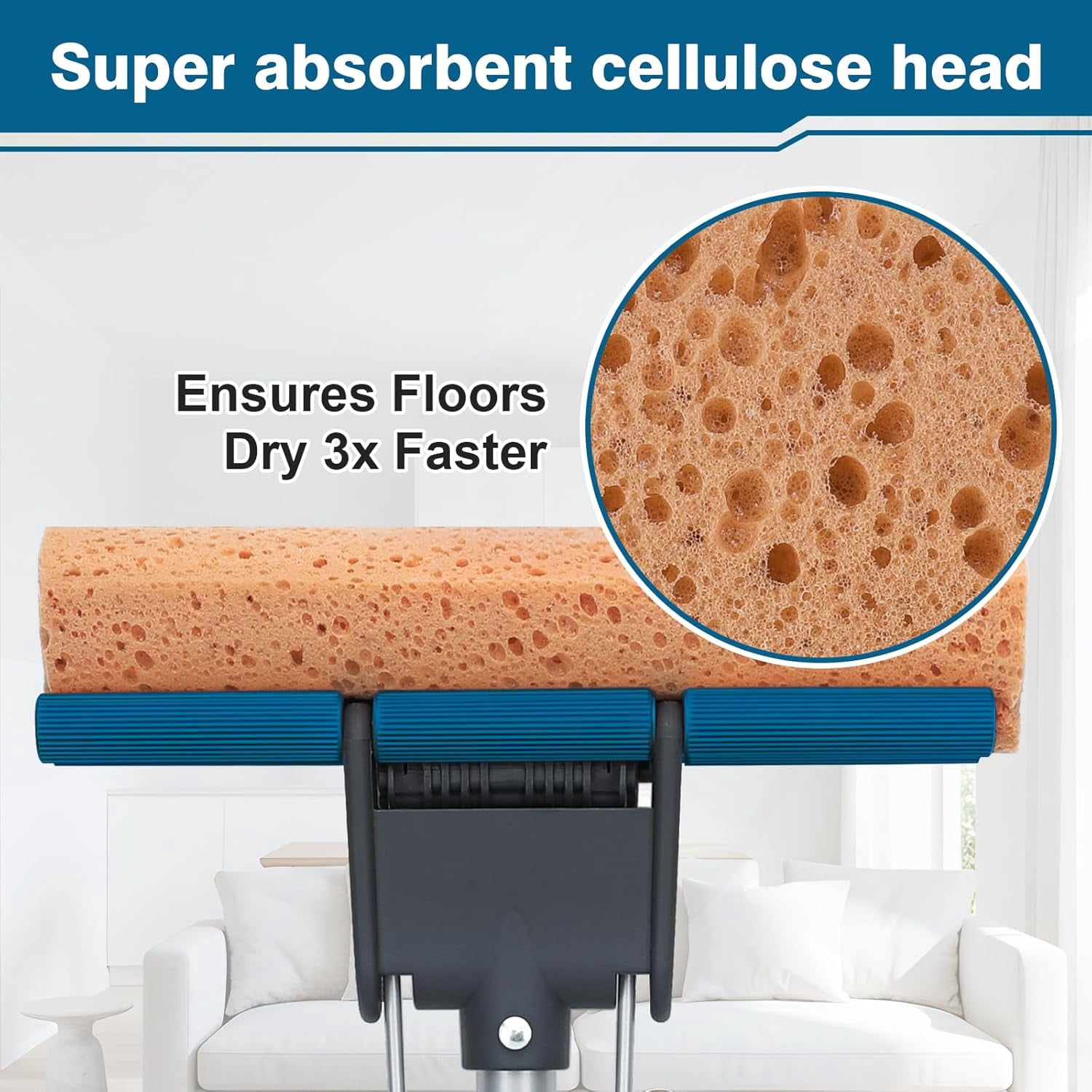Heavy Duty Roller Mop with 4 Refill Heads, Self-Squeeze Handle for Hardwood Tile and Wall Cleaning