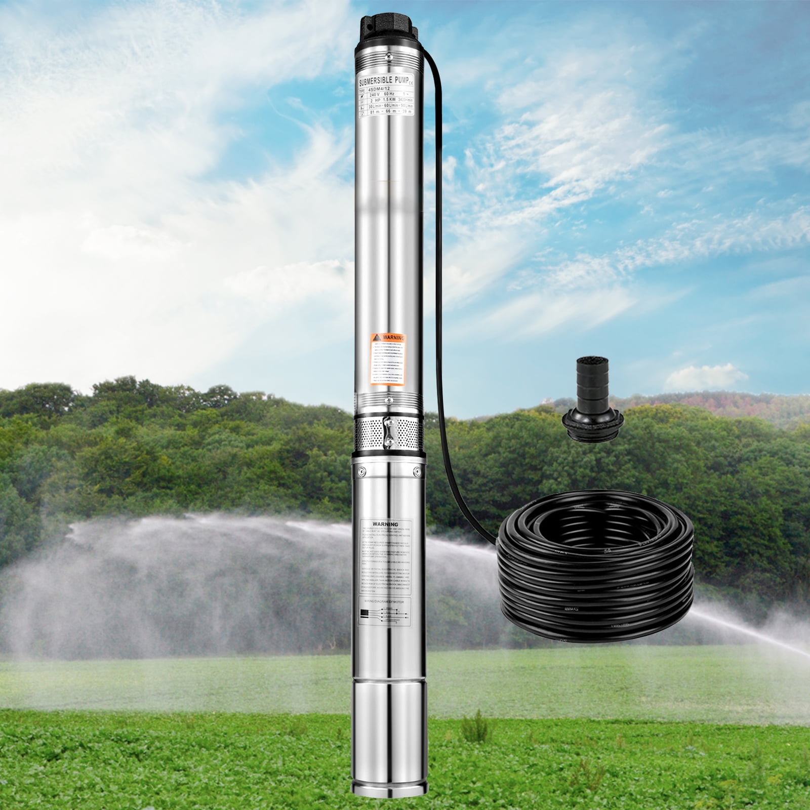 BENTISM 440FT 2HP Deep Well Pump Submersible Stainless Steel Underwater