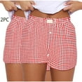 thumbnail image 2 of gakvbuo Pajama Bottoms Shorts for Women Elastic Boxer Shorts Streetwear Casual Summer Cotton Pajama Low Rise Pj Sleep Shorts Lounge Shorts Plaid Shorts Beach Sleepwear Bottoms(2PC), 2 of 5