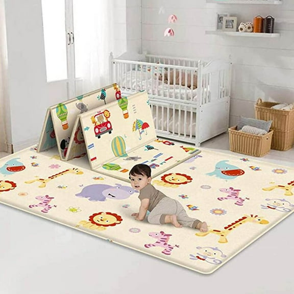 Rkxzt Plastic Children'S Crawling Mat Foldable Reversible Boy's Play Mat Non-Slip Crawling Gym Mat Extra Large 71x59 Inches Home Decor|Plastic,White