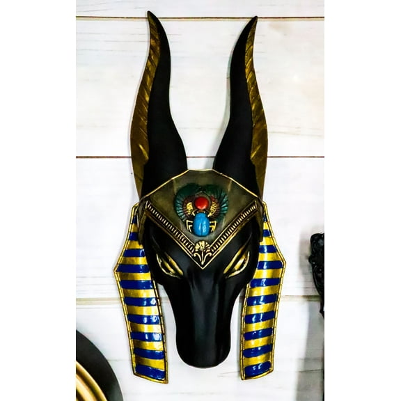 Egyptian God Of Afterlife Anubis Head Winged Scarab Bust Wall Plaque Decor 10"H