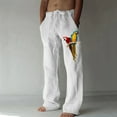 thumbnail image 2 of WREESH Men's Beach Pants Cotton Linen Wide Leg Pants Printed Drawstring Sports Pants Casual Pants White, 2 of 6