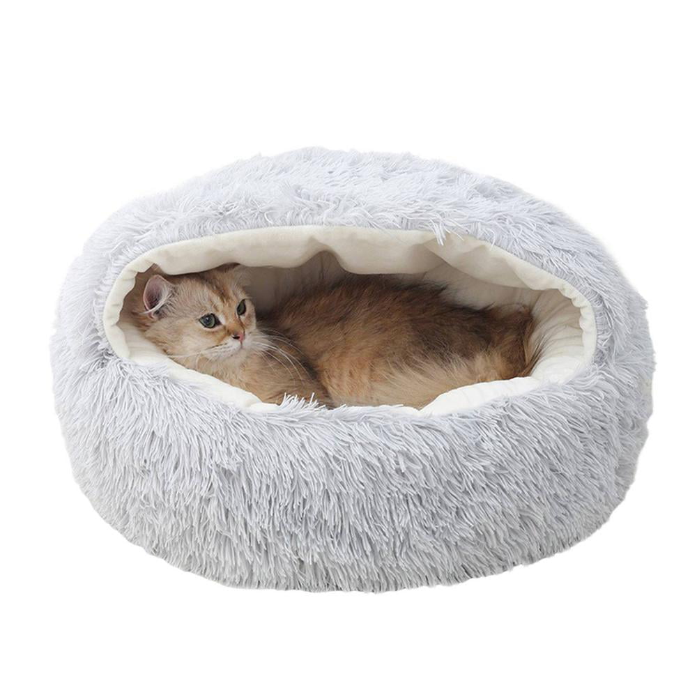 Blue S SEFEI Cat Bed Cave,Soft Plush Burrowing Cave Hooded Cat Bed Donut for Dogs & Cats Faux Fur Cuddler Round Comfortable Self Warming pet Bed