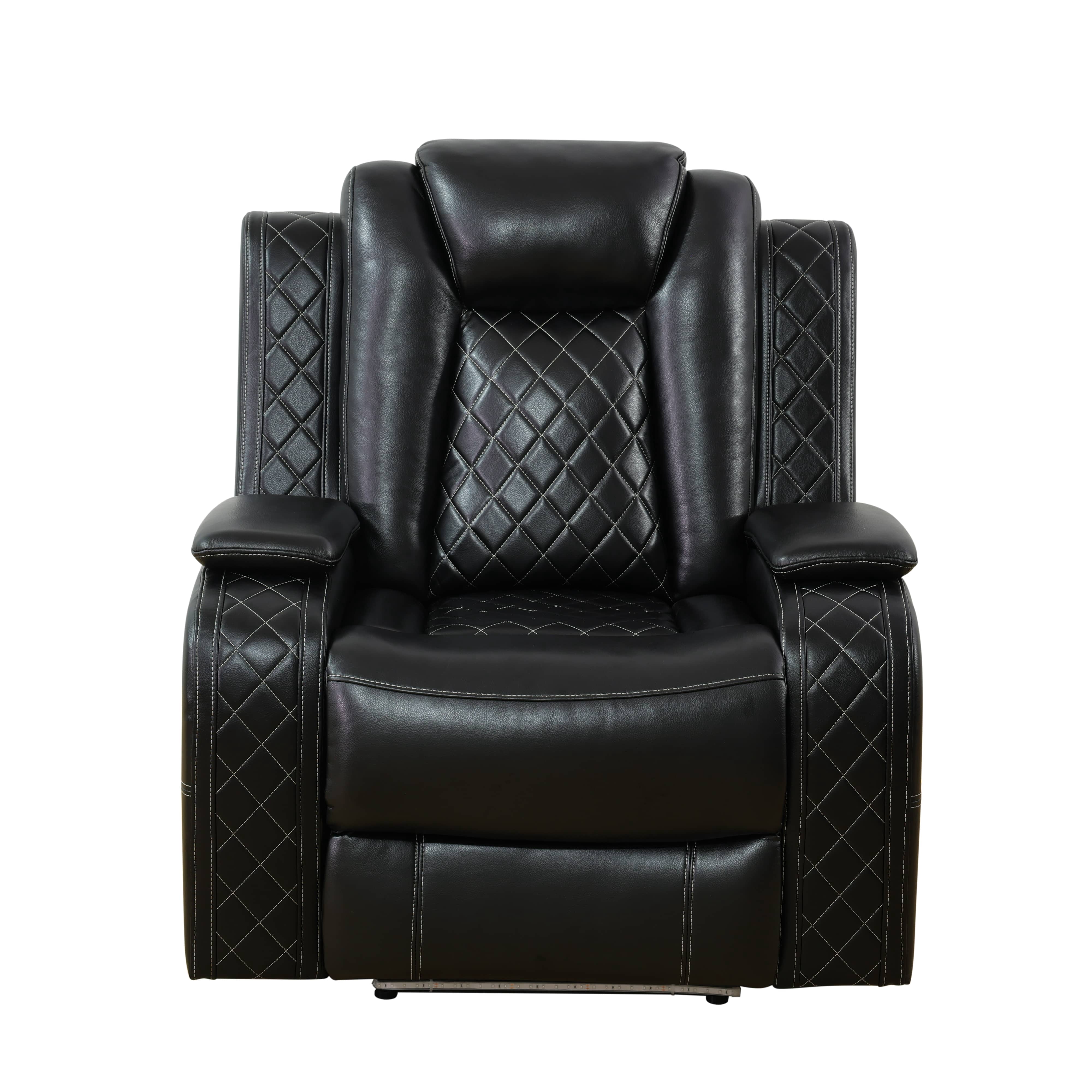 MAYEERTY Intelligent Power Recliner Chair, Leather Electric Recliner with USB Charging & Storage Armrest, Adjustable Backrest for Living Room, Black
