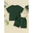 thumbnail image 2 of FEORJGP Toddler Boys Summer Outfit 6M 1T 2T 3T 4T Infant Baby Short Sleeve T-Shirts Crewneck Shirt Button Tops Solid Color Shorts Sets Little Boy Loose Casual Daily Clothes, 2 of 9