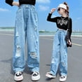 thumbnail image 4 of Girls Baggy Jeans Casual Wide Leg Denim Pants Jeans Washed Teen Girls Clothes Clothes Size 5-14 Years, 4 of 5