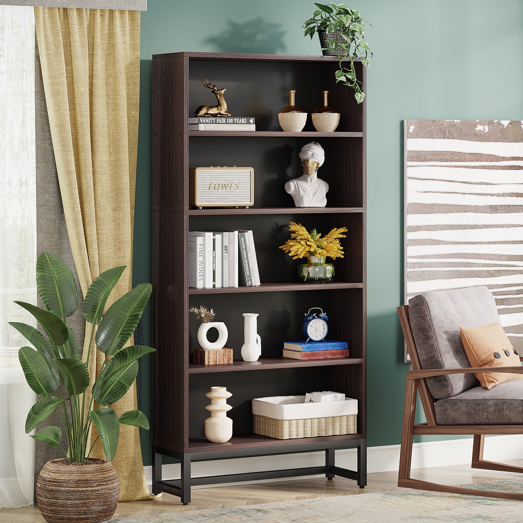 Tribesigns Heavy-Duty Tall Bookcase, 70.8-Inch 5-Tier Bookshelf with Storage Shelves for Living Room, Bedroom, Office - Sandalwood