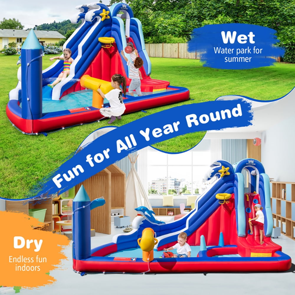 Aimee Lii 6-In-1 Inflatable Water Park with Climbing Wall Splash Pool (Without Blower), Bounce House Water Slide for Kids 3-10