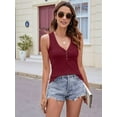 thumbnail image 5 of Women'S V Neck Tank Tops Summer Sleeveless Ribbed Button Casual Henley Shirts Wine Red L, 5 of 9