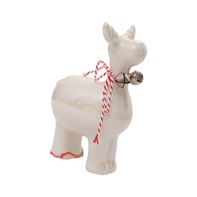 Adorno navideño en miniatura de cerámica con forma de reno y alce para mesa. Artesanía tradicional navideña. 11cmx7cm