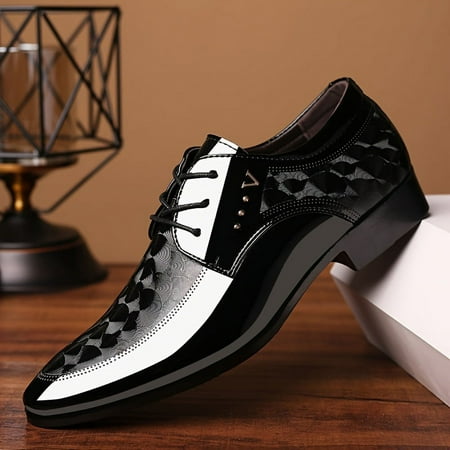 

XTMPMY Stylish and Durable PLUS SIZE Men‘s Patent PU Derby Shoes - Perfect for Business Office or Wedding Party - Non Slip Lace-up Dress Shoes that are Wear-resistant and Trendy
