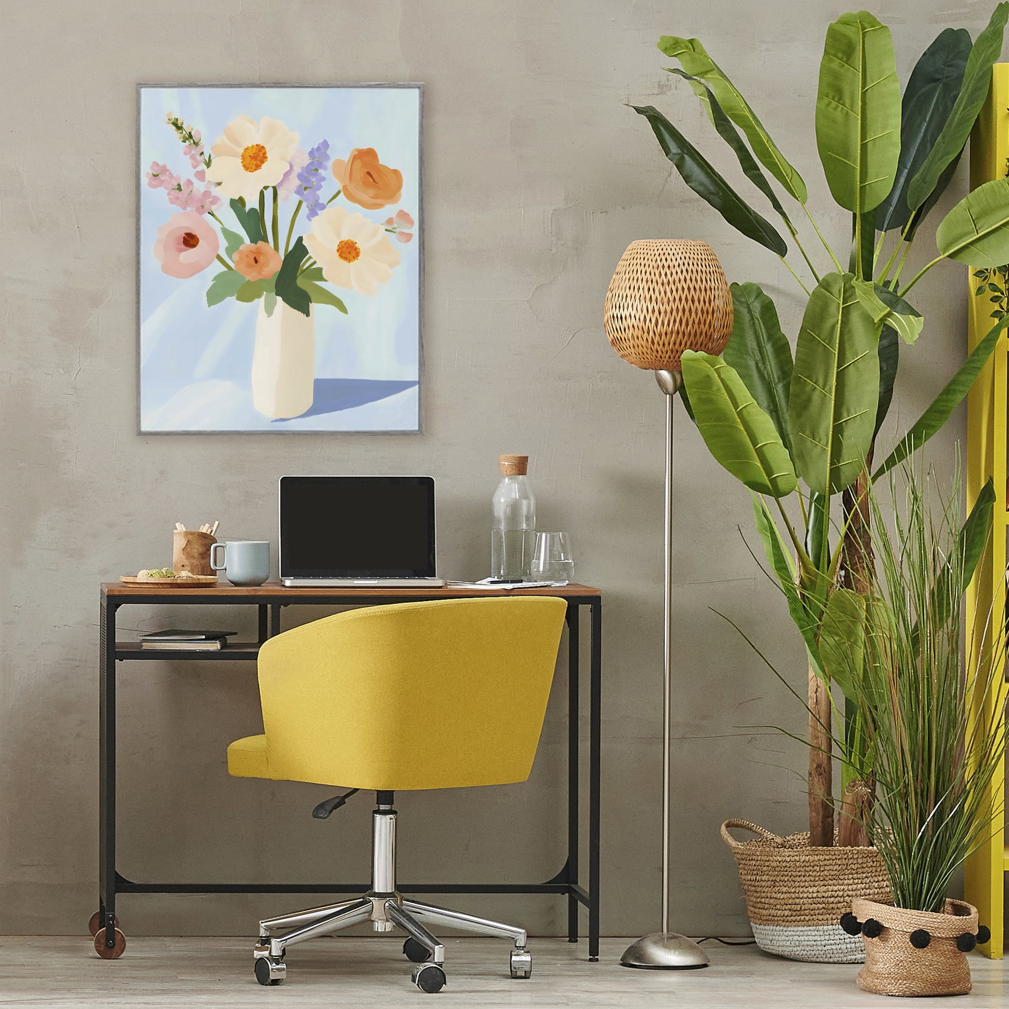 Stupell Industries Floral Bouquet in Sleek White Vase Gray Framed Giclee Art, design by The Prints Vibe