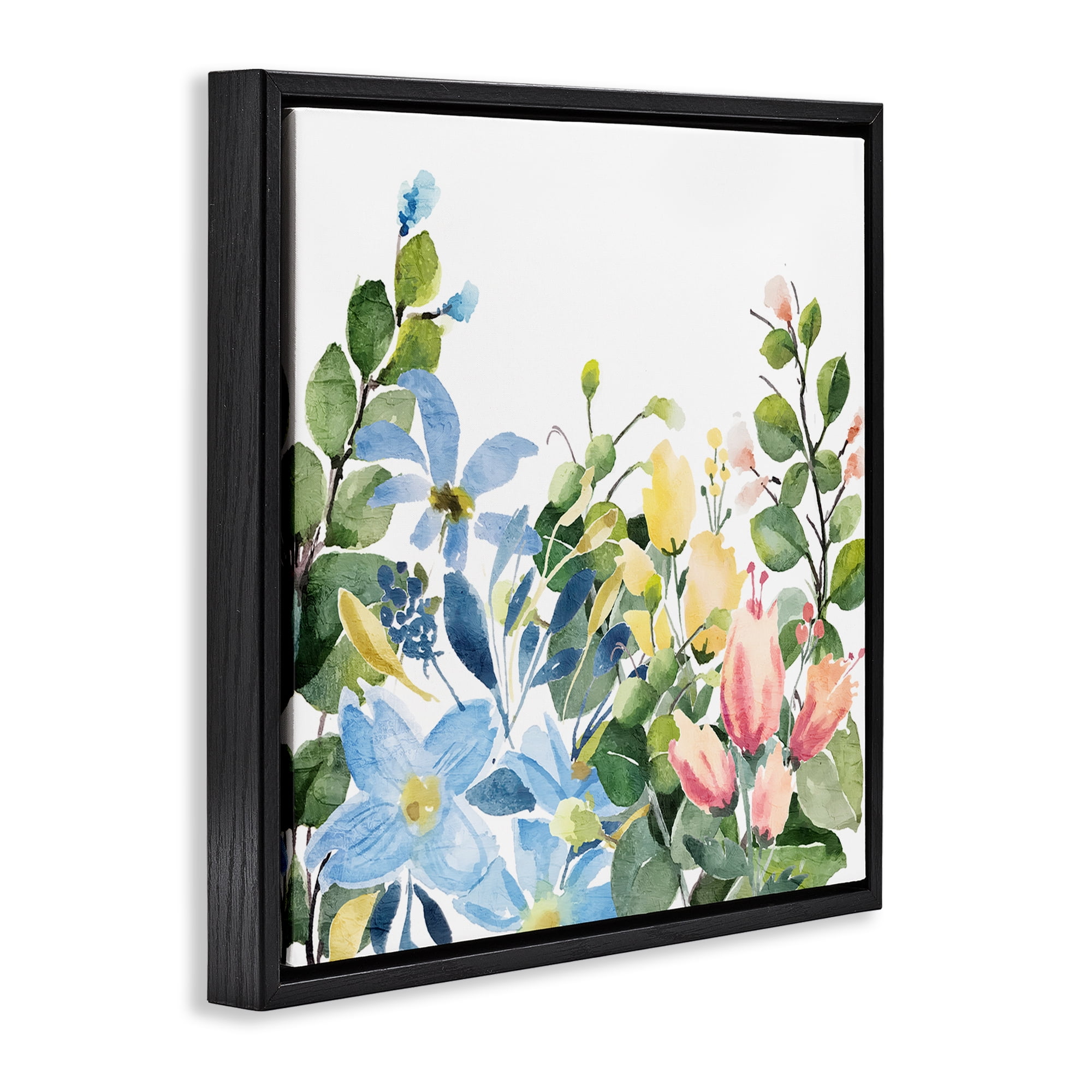 Stupell Industries Leafy Spring Blooms Plants & Flowers Painting Black Floater Framed Canvas Art Print Wall Art, 18 x 18