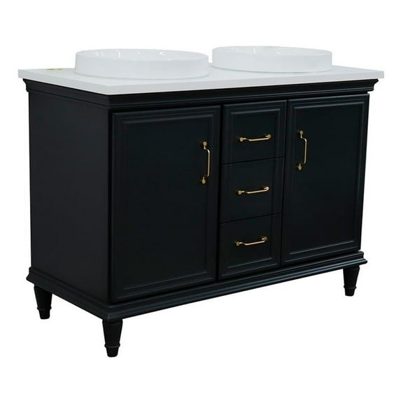 49 in. Double Wooden Vanity Dark Gray with White Quartz Round Sink