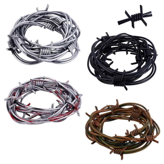 4Pcs 32ft Fake Rusted Barbed Wire Decoration 4 Colors Plastic Barb Wire Prop Garland for Haunted House Party Cowboy Decorations and Craft Projects Barbed String for DIY