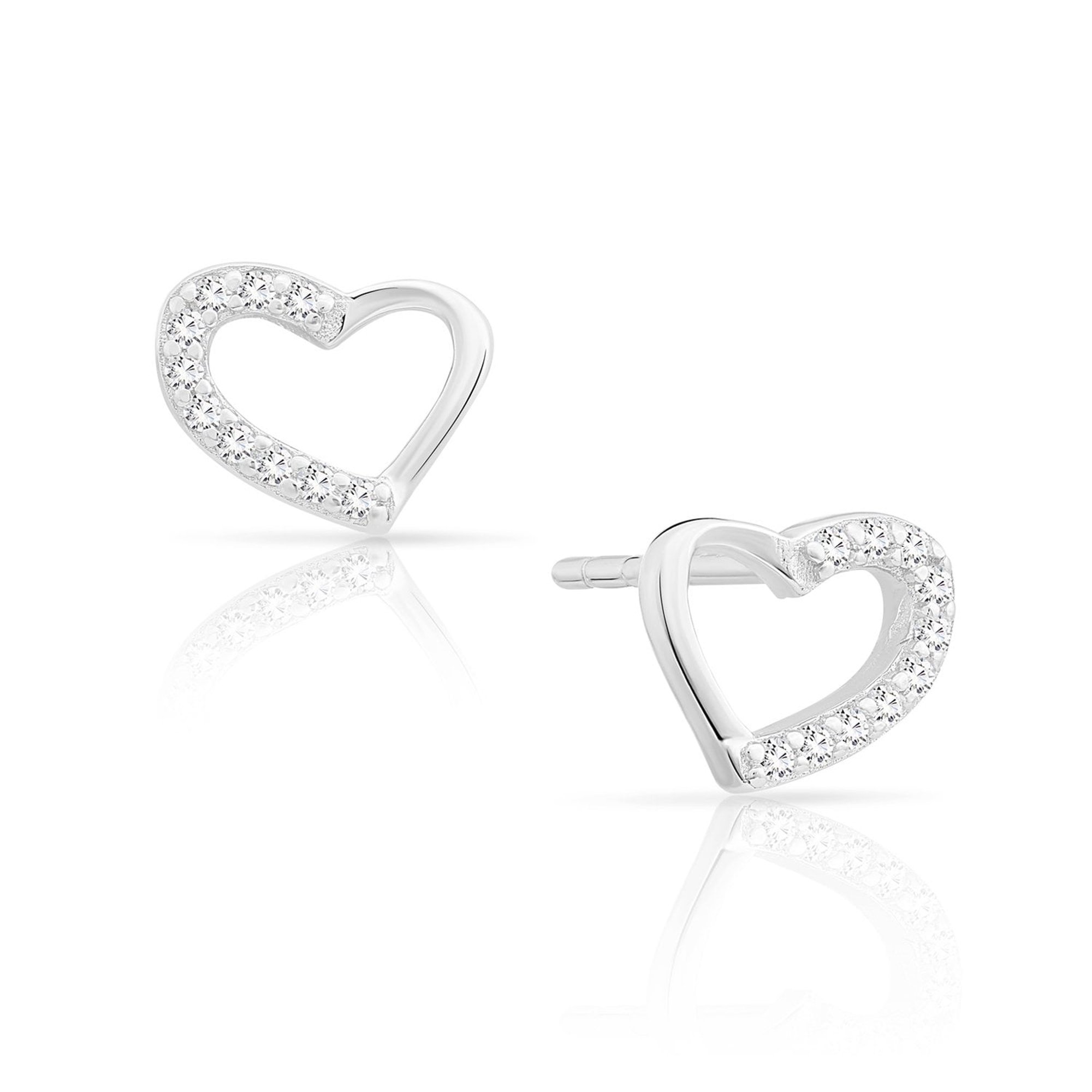 Tilo Jewelry Sterling Silver Open Heart Stud Earrings with Cubic Zirconia CZ Stones | Love Earrings | Women & Unisex